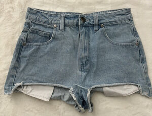 The Flashback High Rise Denim Shorts Womens 6 Light Wash Distressed Casual